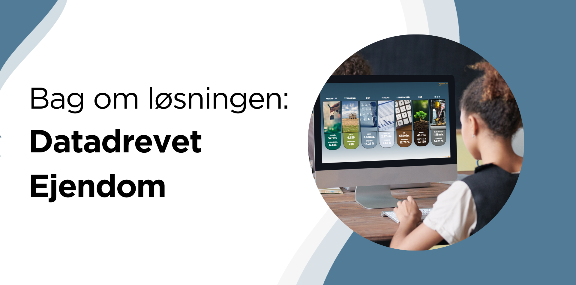 En kvinde sidder ved en computer og kigger på et dashboard til ejendomsadministrationer.