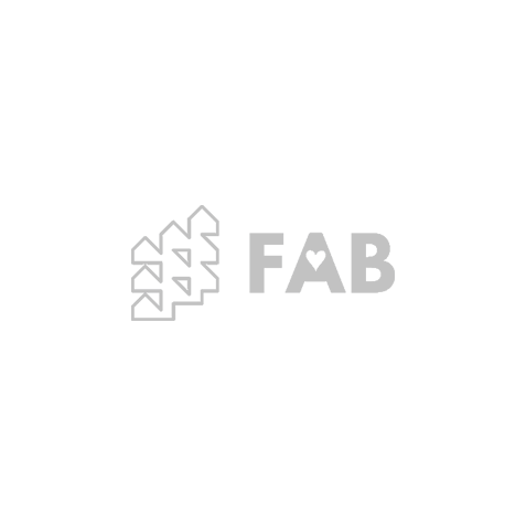 Et logo for en virksomhed kaldet fab på en hvid baggrund.