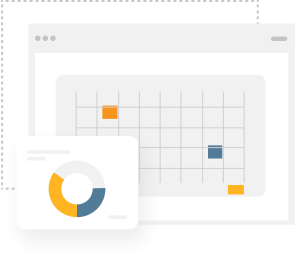 En computerskærm med et cirkeldiagram og en kalender.