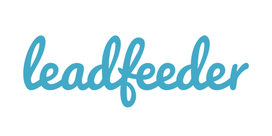 Leadfeeder-logoet er blåt på en hvid baggrund.
