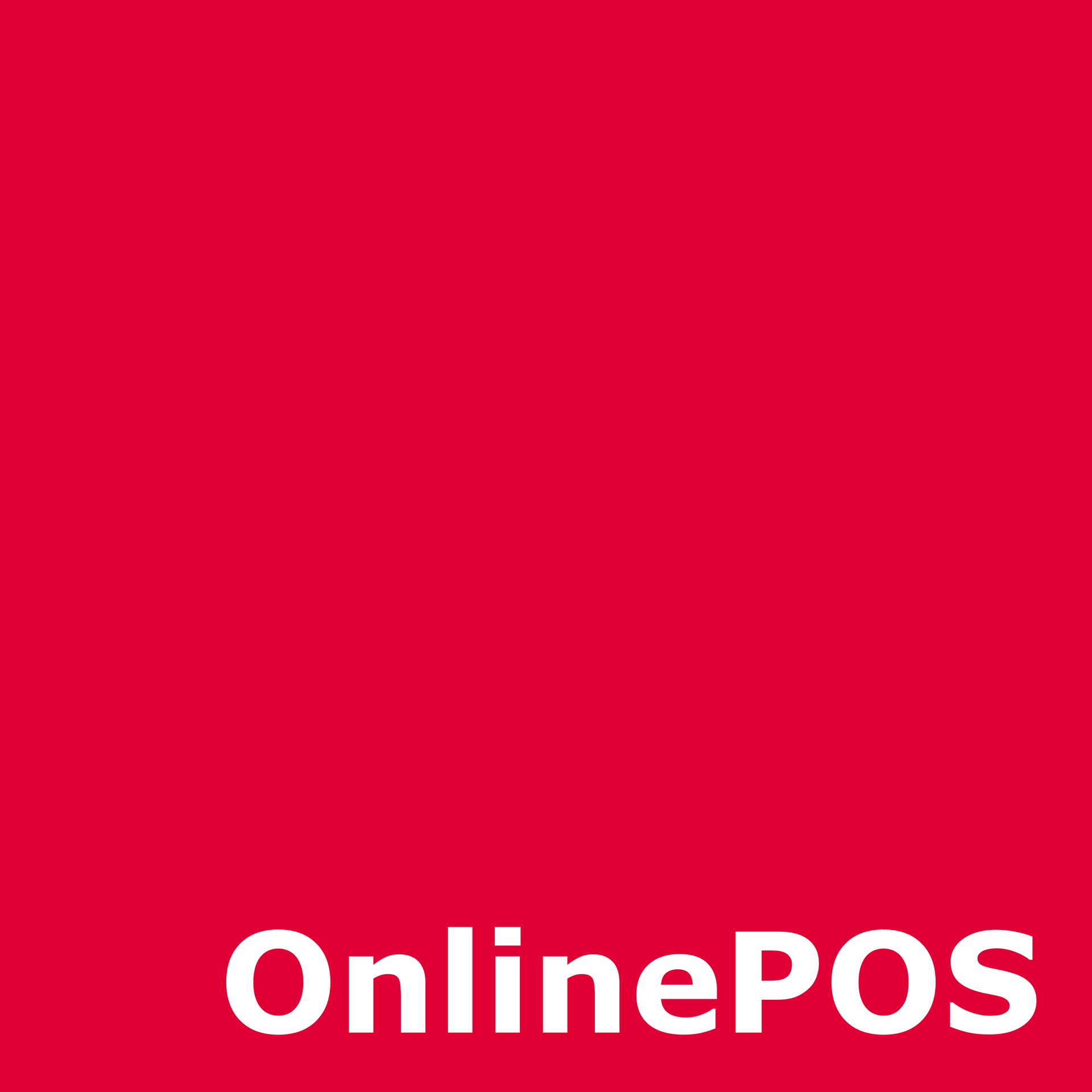 En rød baggrund med ordene online pos med hvide bogstaver.