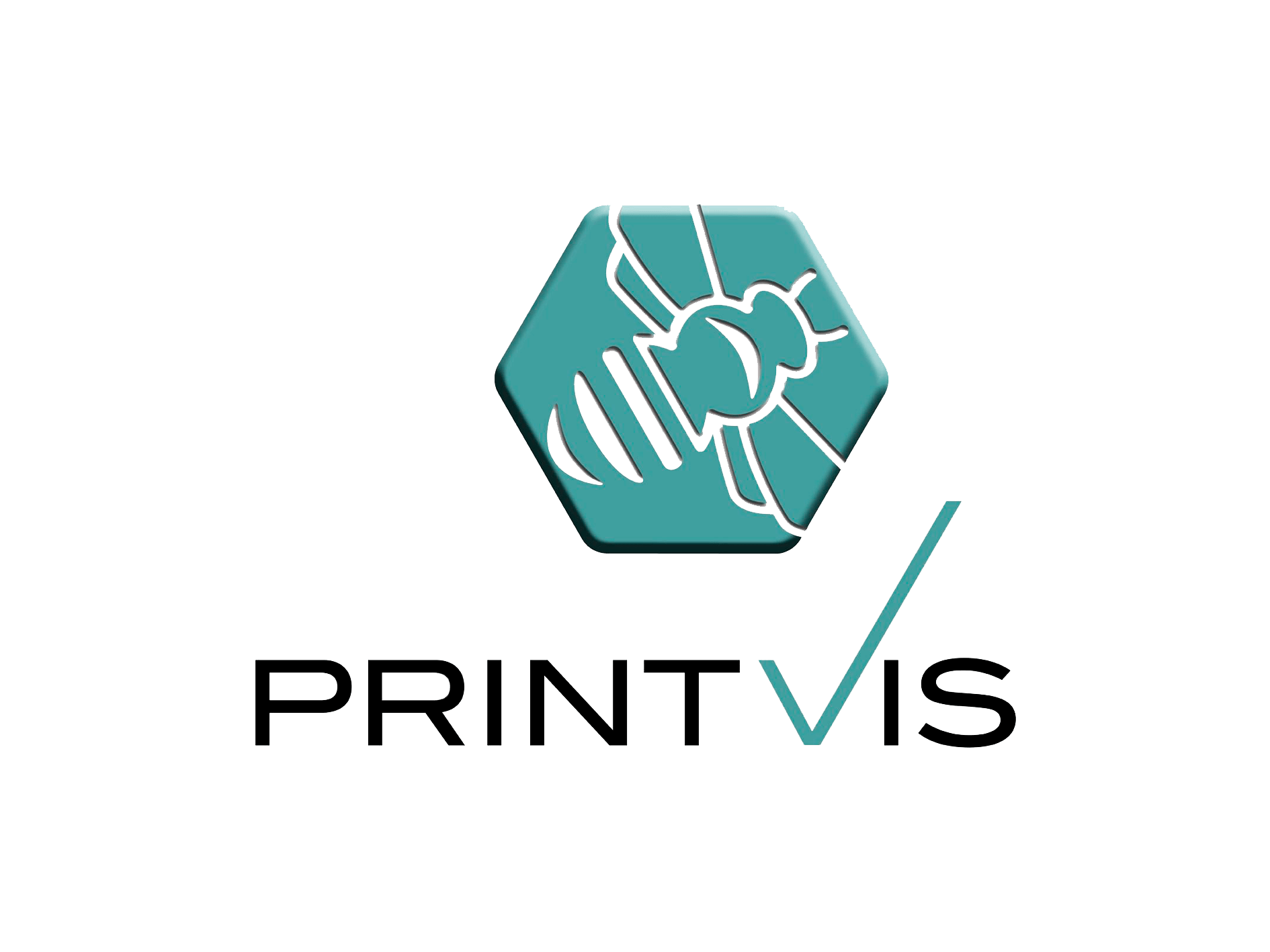 Et logo for en virksomhed kaldet printvis med en bi på