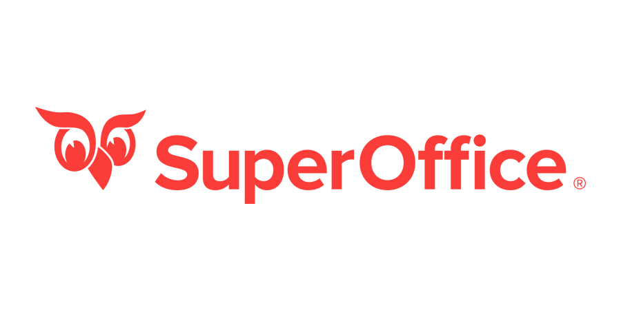 Superkontorets logo er rødt og hvidt og har en fugl på.