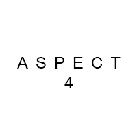 Et sort/hvidt logo til aspekt 4 på en hvid baggrund.