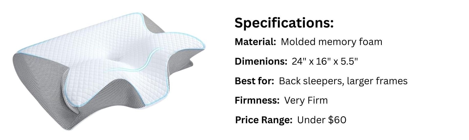 Image and specs table for HOMCA Memory Foam Pillow.
