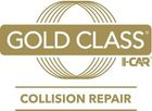 A gold class collision repair logo on a white background.