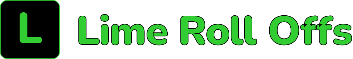 Logo for Lime Roll Offs featuring a lime green letter L in a black box next to the words Lime Roll Offs in lime green text.