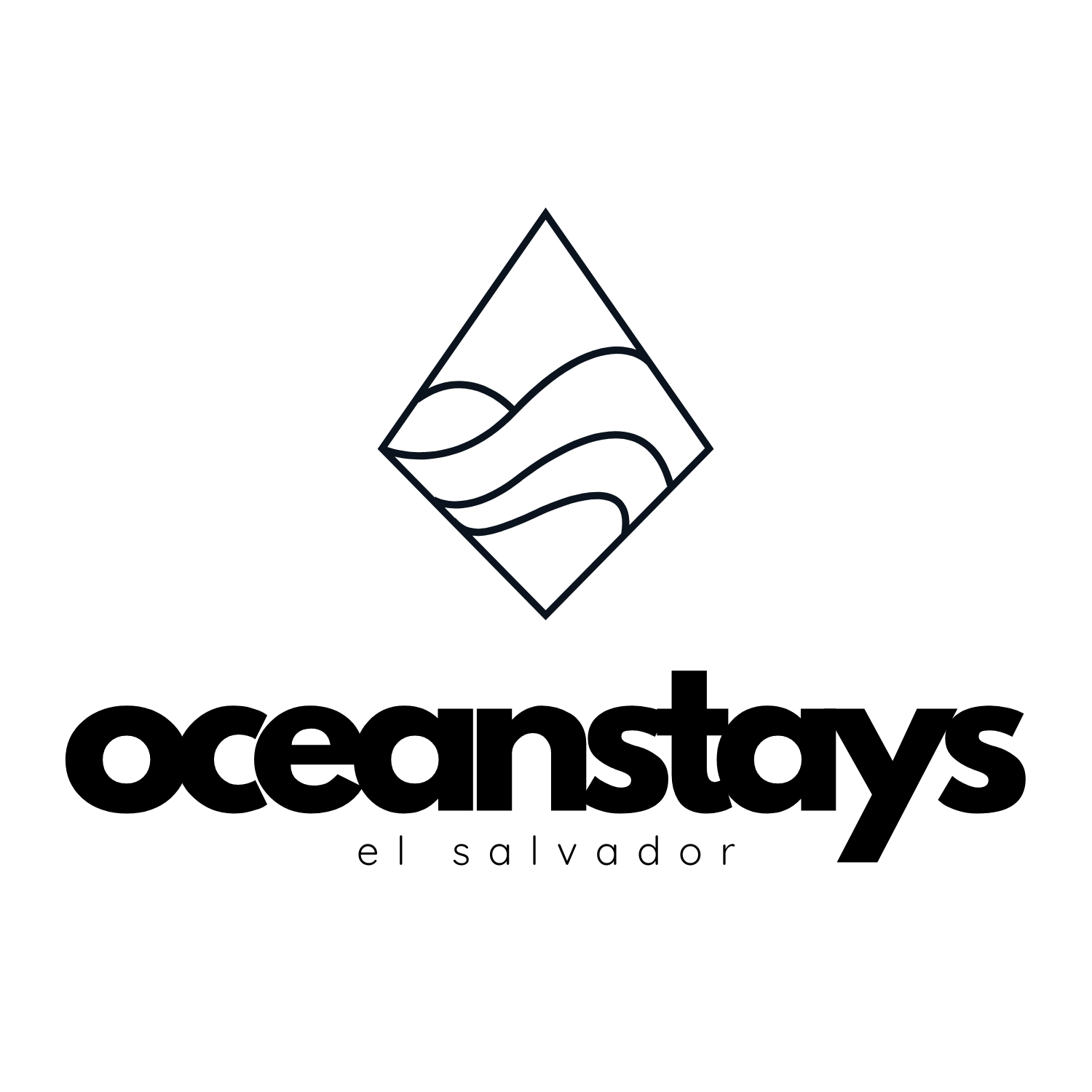 Oceanstays El Salvador logo with a line-art diamond and wave icon above the wordmark.
