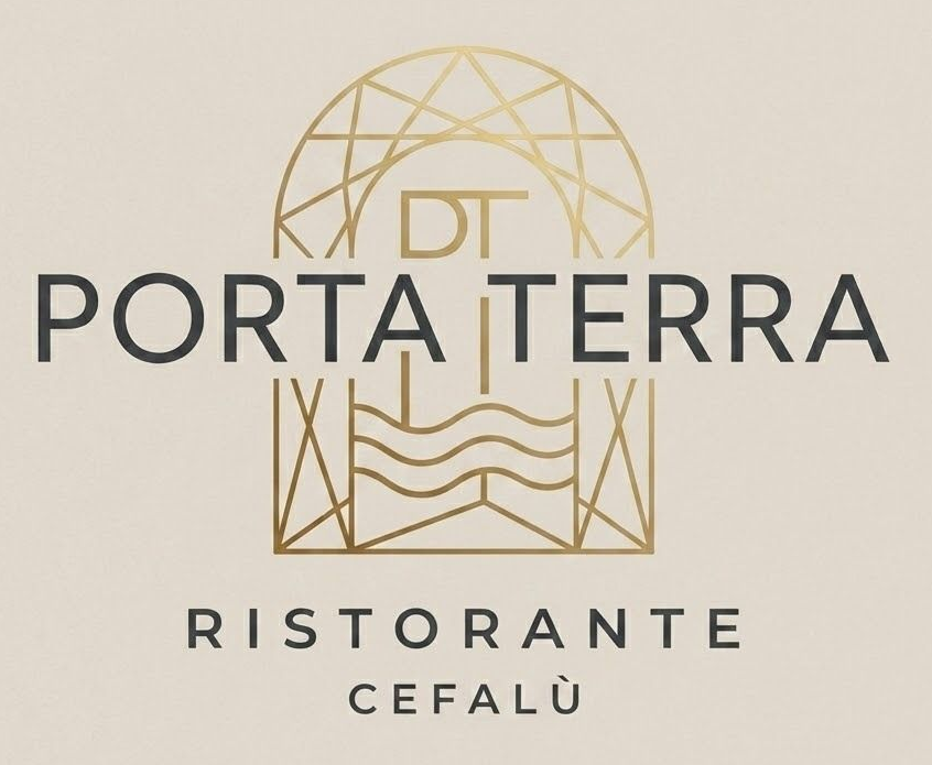 Logo del ristorante DT Porta Terra in oro e nero, con la scritta
