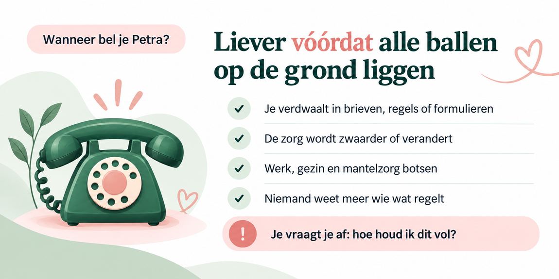 Hulp van een mantelzorgmakelaar regio Oosterhout bij Wmo, Wlz, hulpmiddelen, overbelasting en vragen rond het levenseinde.