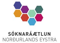 Logo with colorful hexagons above the text “SÓKNARÁÆTLUN NORÐURLANDS EYSTRA”