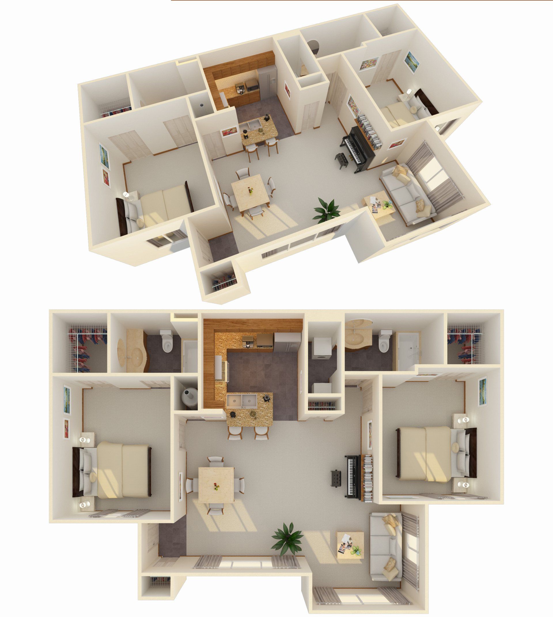 2 Bed 2 Bath w/ Study (Fireplace optional)
