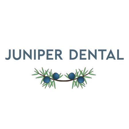 Juniper Dental logo with text and a sprig of juniper berries in teal and blue.