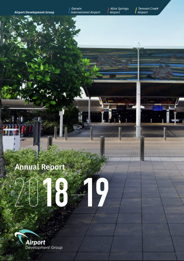 Annual report cover: Airport building exterior with