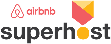 Airbnb Superhost logo with an abstract, colorful symbol.