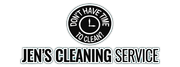 A logo for Jen's Cleaning Service featuring a circular clock icon with the text "Don't have time to clean?" around it.