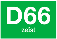 Groen verkeersbord met witte tekst: “D66” en “zeist”.