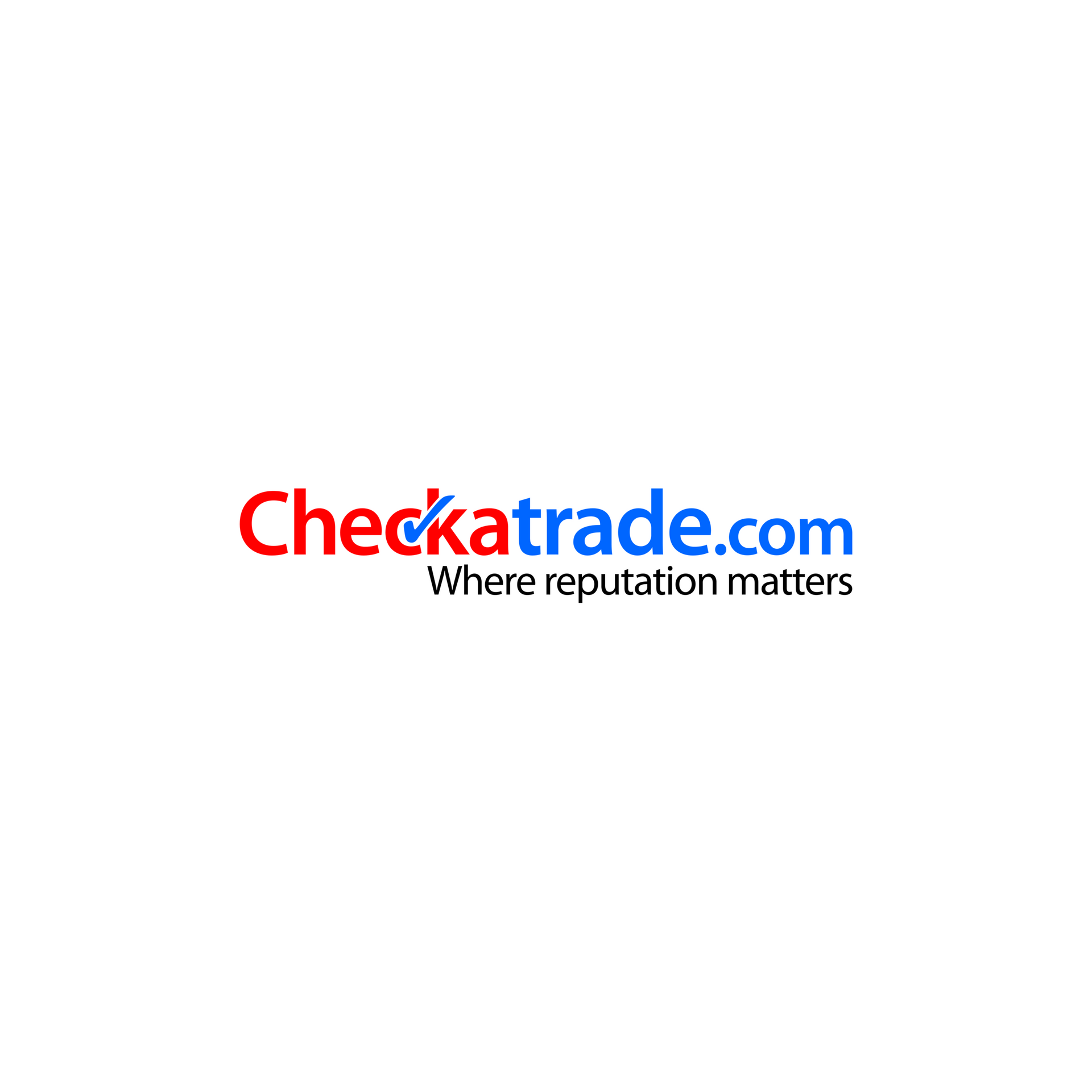 Checkatrade.com logo: Red and blue text with a checkmark. 
