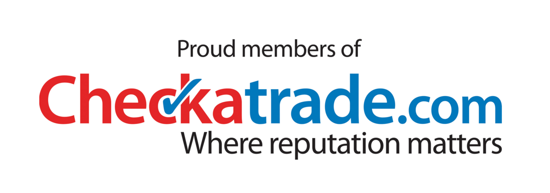 Checkatrade logo, red and blue text, with a check mark,