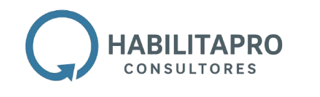 Logotipo para Habilitapro Consultores, que presenta un círculo azul con una flecha y el nombre de la empresa.