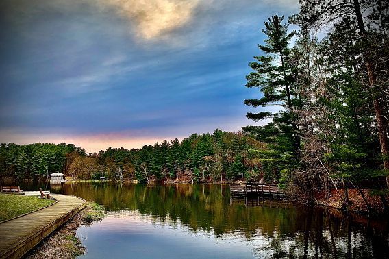 Scenic lake and forest view near Wisconsin Dells