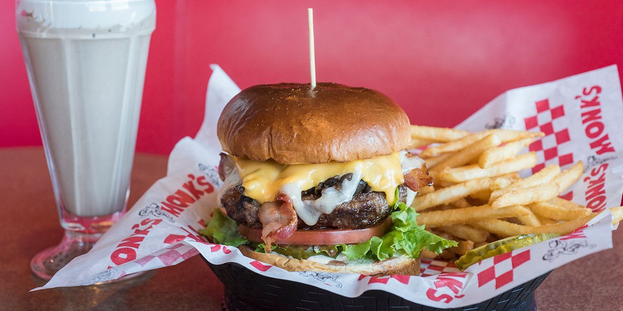 Burger and fries at Monk's Bar & Grill in Wisconsin Dells