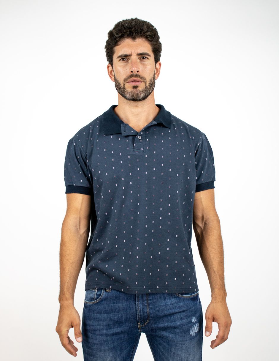 EXCLUSIVO SUBURBIA TITANIO Playera Furor Polo Piqué Azul Oscuro All Print