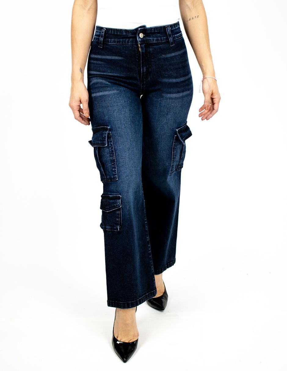EXCLUSIVO SUBURBIA 2579Jeans Furor Wide Leg Cargo Mezclilla Dark Índigo