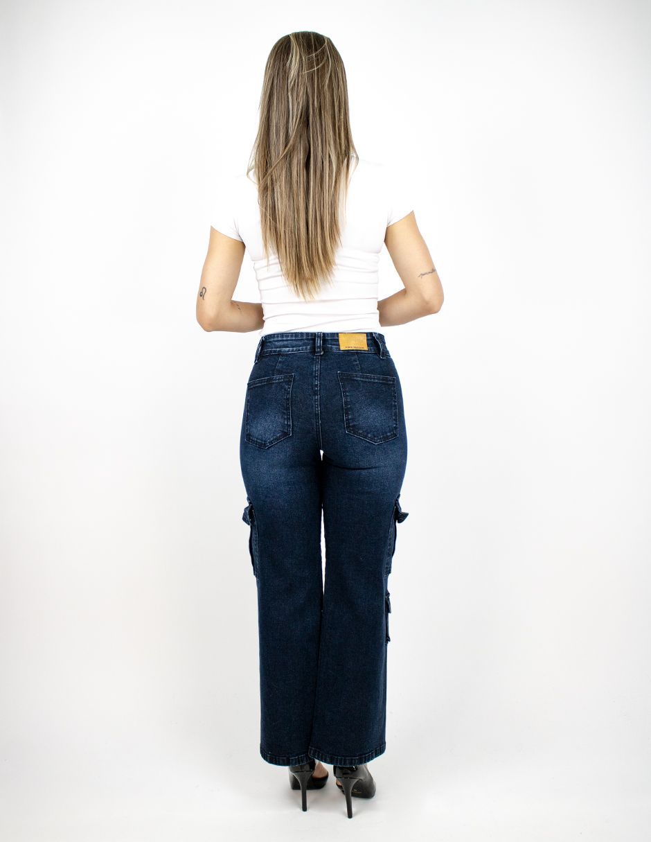 EXCLUSIVO SUBURBIA 2579Jeans Furor Wide Leg Cargo Mezclilla Dark Índigo