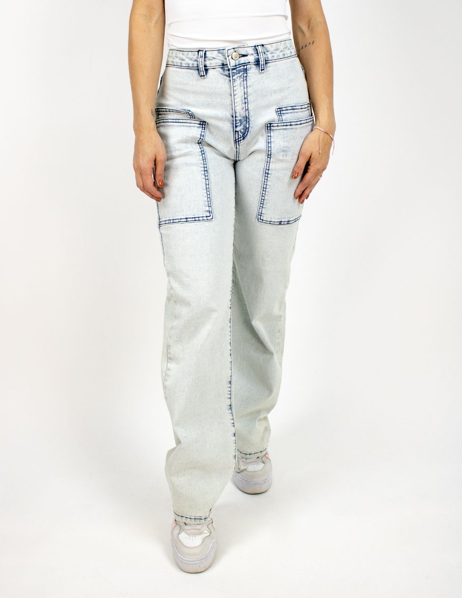 EXCLUSIVO SUBURBIA 2613Jeans Furor Straight Bolsas Sobrepuestas Mezclilla Acid Wash