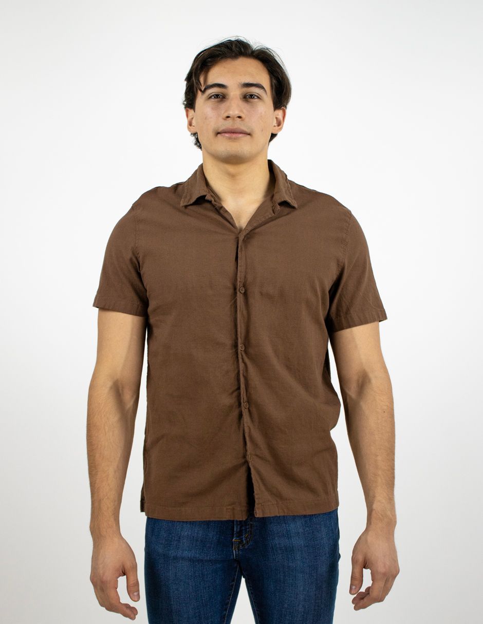 EXCLUSIVO BOUTIQUES  T10303517 Camisa Furor Manga Corta Lino Algodón Café