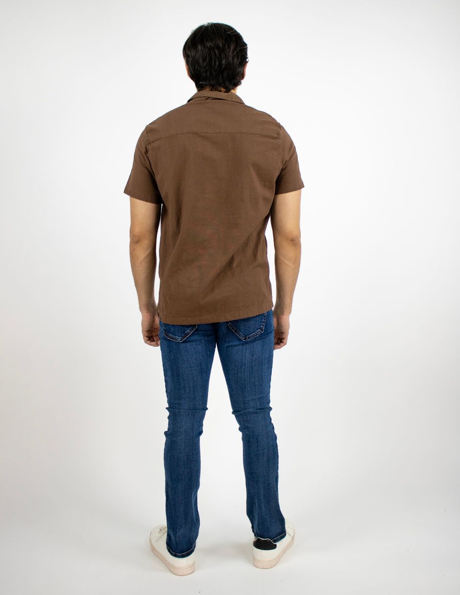 EXCLUSIVO BOUTIQUES  T10303517 Camisa Furor Manga Corta Lino Algodón Café