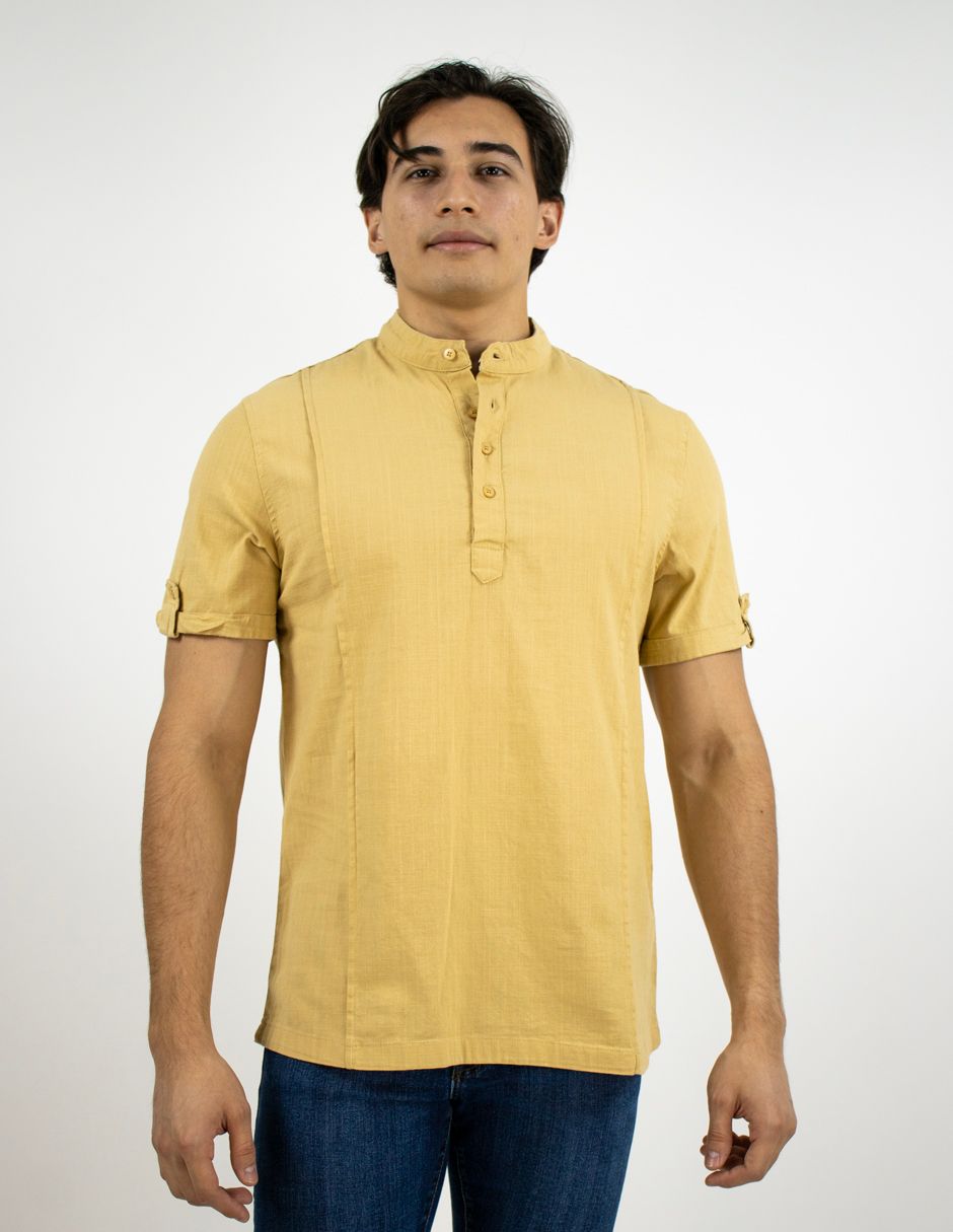 EXCLUSIVO BOUTIQUES  T10303518 Camisa Furor Manga Corta Cuello Mao Lino Algodón Camello