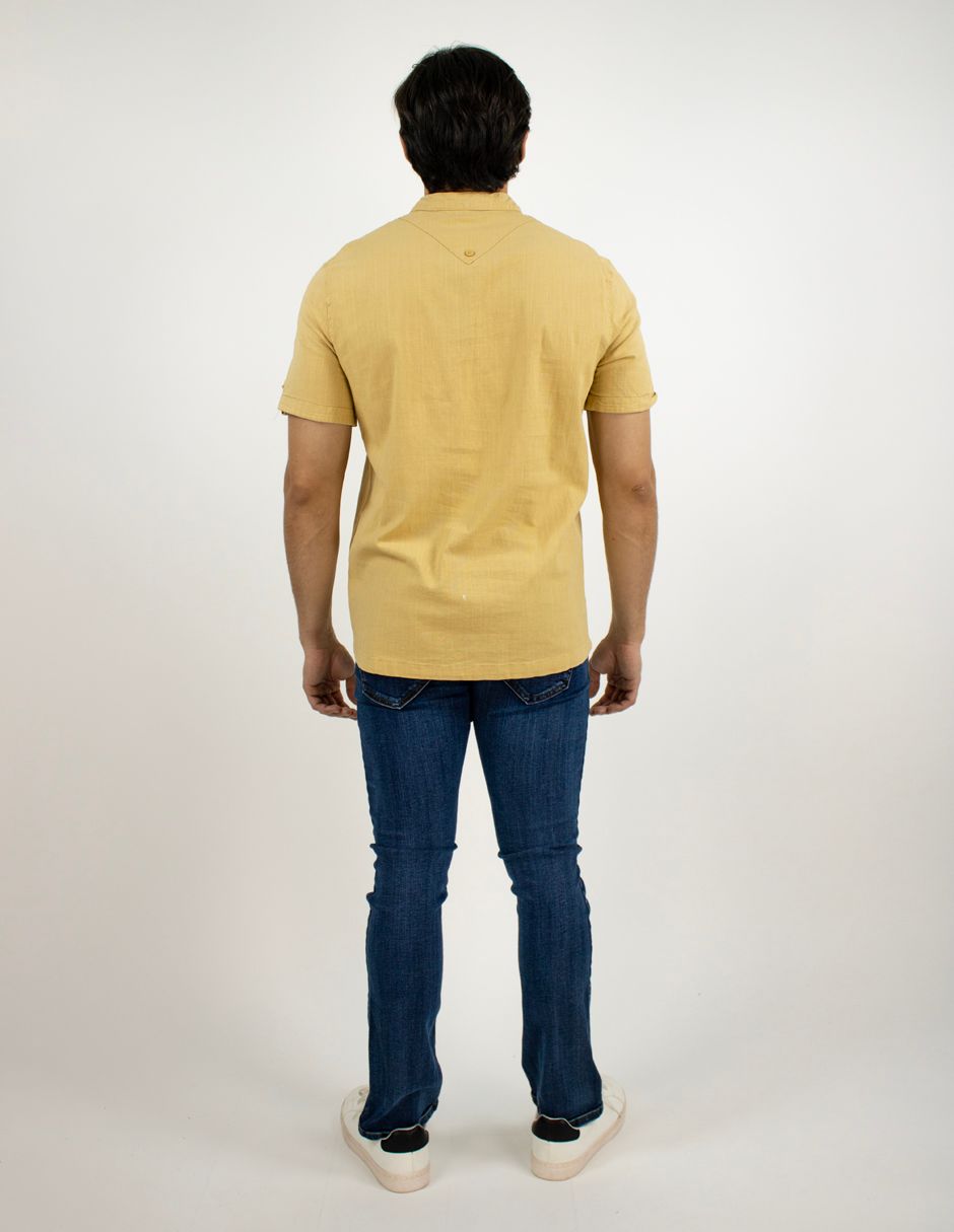 EXCLUSIVO BOUTIQUES  T10303518 Camisa Furor Manga Corta Cuello Mao Lino Algodón Camello