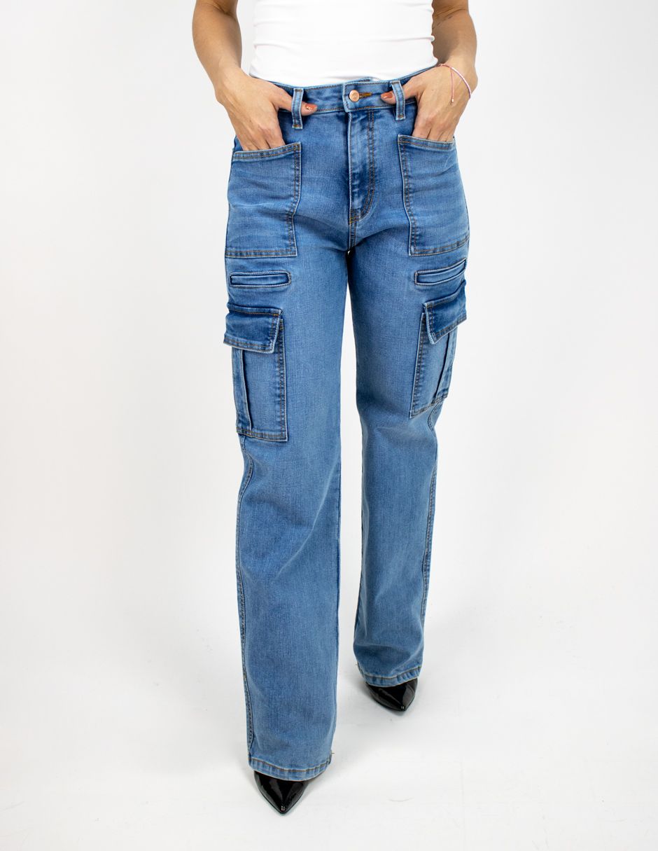 EXCLUSIVO SUBURBIA WIDELEG2610 Jeans Furor Wide Leg Cargo Mezclilla Stone Medio