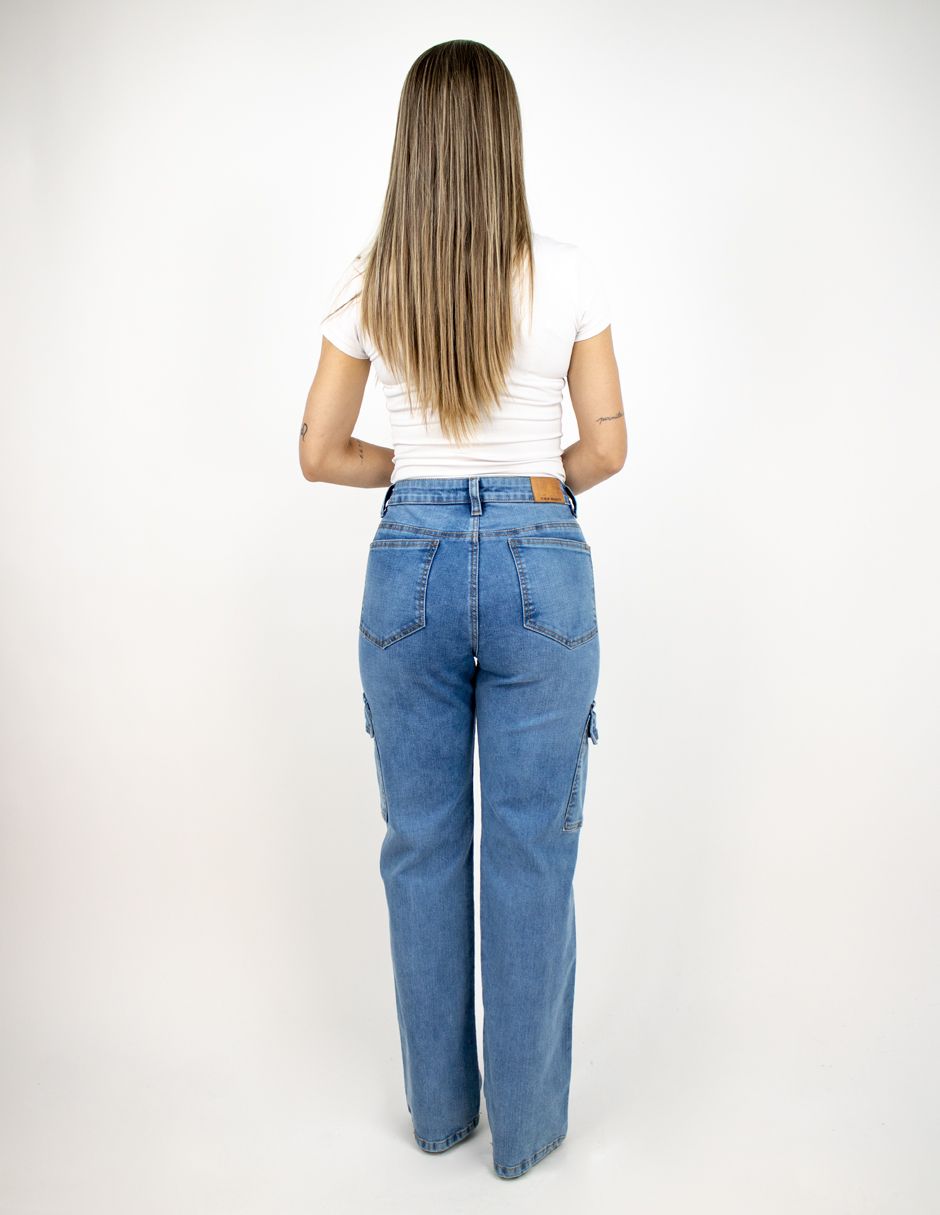 EXCLUSIVO SUBURBIA 2610 Jeans Furor Wide Leg Cargo Mezclilla Stone Medio