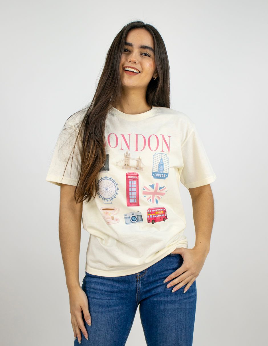EXCLUSIVO SUBURBIA LONDON260503 Playera Furor Chifón Beige Con Estampado Lndn