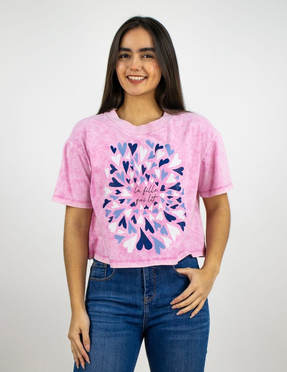 EXCLUSIVO SUBURBIA PARIS260602 Playera Furor Manga Corta Chifón Oversize Rosa