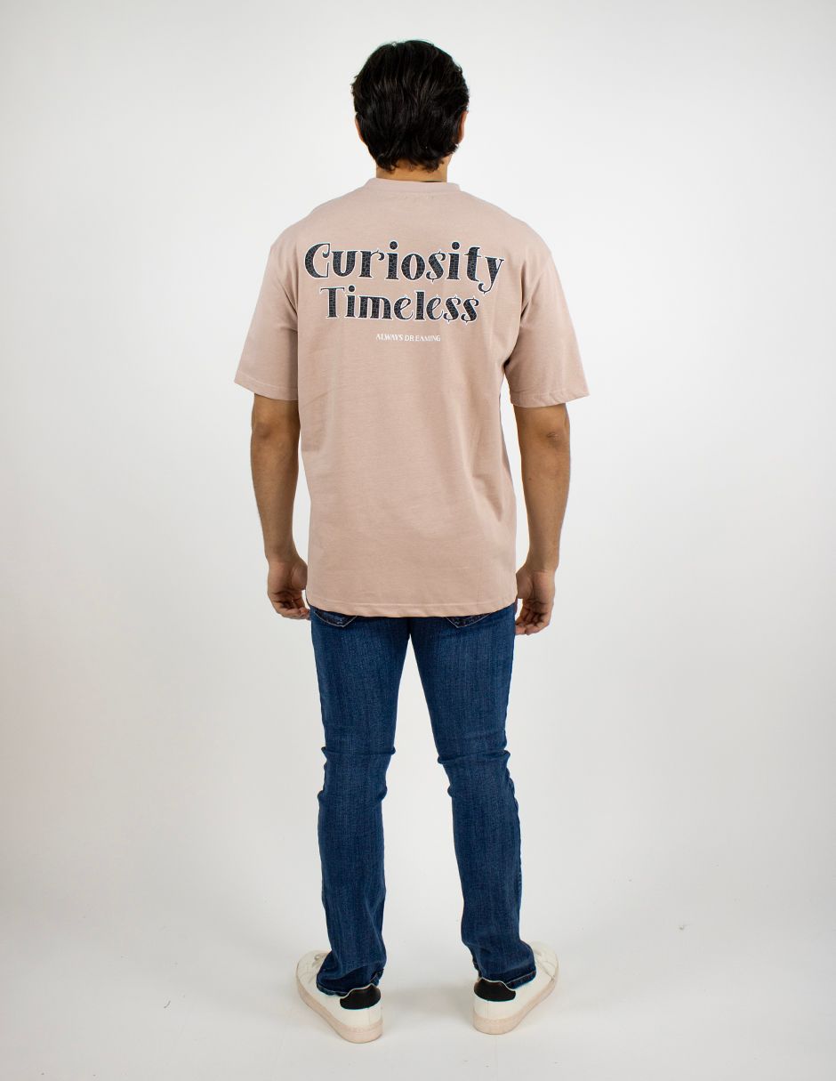 EXCLUSIVO BOUTIQUES T10404885 Playera Furor Manga Corta Oversize Algodón Champaña