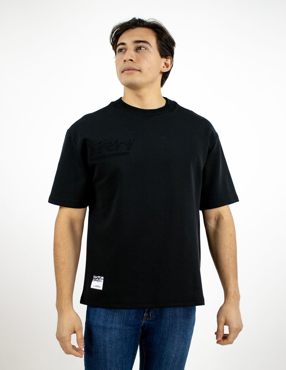 EXCLUSIVO BOUTIQUES T10404886 Playera Furor Manga Corta Oversize Stretch Negro