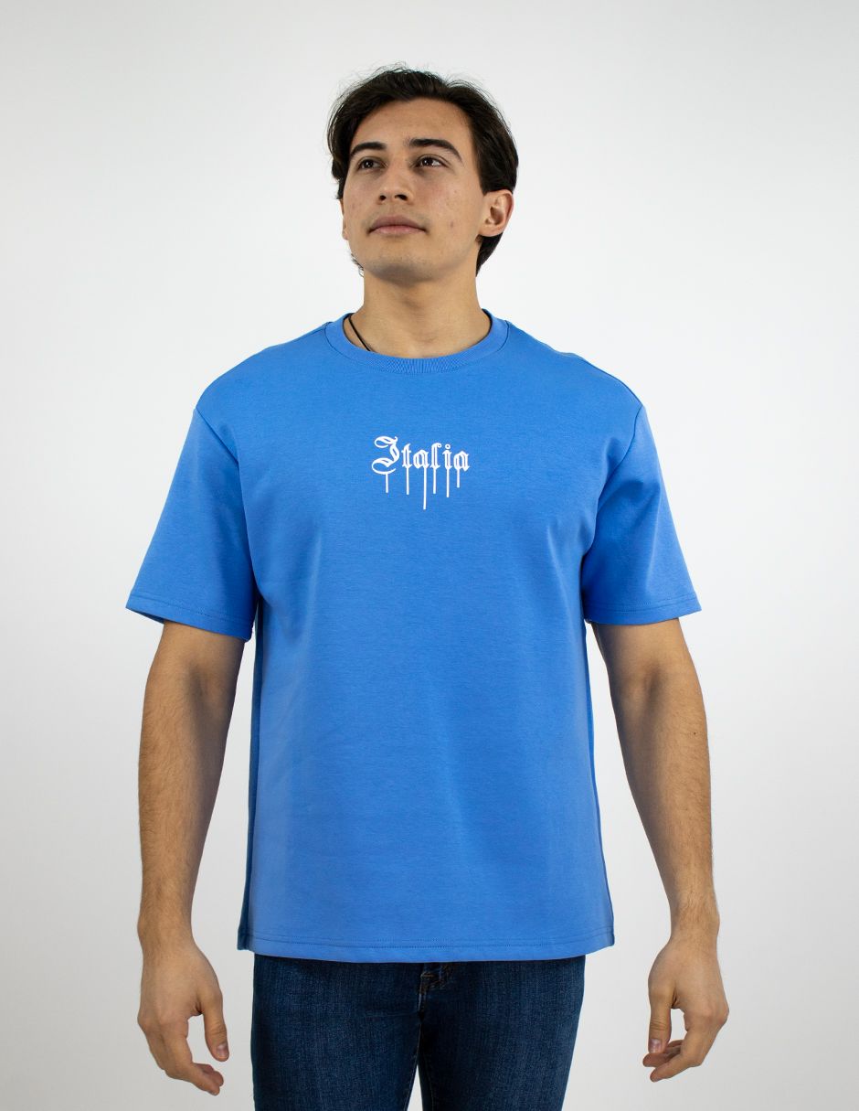 EXCLUSIVO BOUTIQUES T10404889 Playera Furor Manga Corta Oversize Stretch Azul