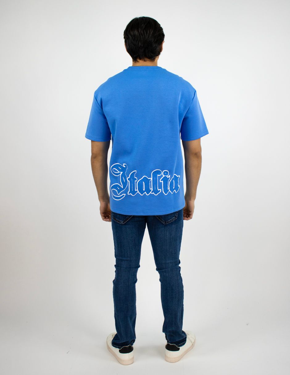 EXCLUSIVO BOUTIQUES T10404889 Playera Furor Manga Corta Oversize Stretch Azul