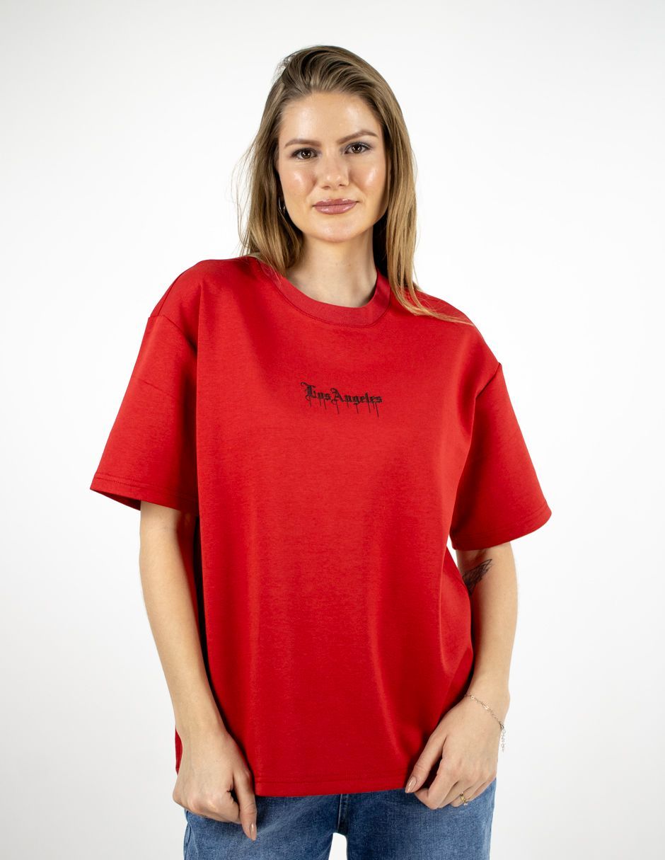 EXCLUSIVO BOUTIQUES WOVERLA Playera Furor Manga Corta Felpa Oversize Rojo