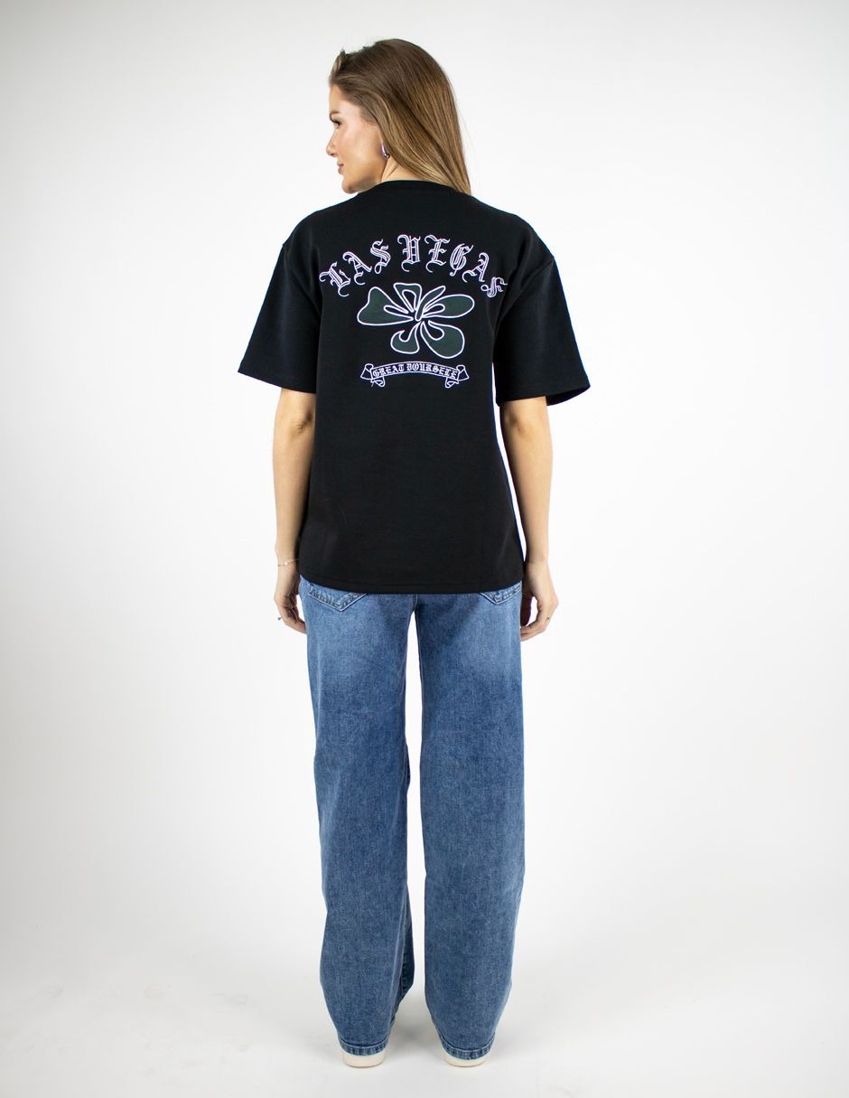 EXCLUSIVO BOUTIQUES WOVERLASVEGAS Playera Furor Manga Corta Felpa Oversize Negro