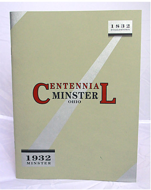 Centennial Minister Ohio cover, pale green with red and black text, 1932 and 1982 labels on corners