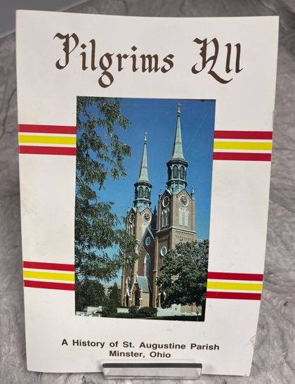 Pilgrims All book cover with a church photo and red-yellow border stripes
