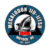 Megalodon Jiu-Jitsu logo with shark, blue circular border, and text "Moyock, NC EST. 2024"