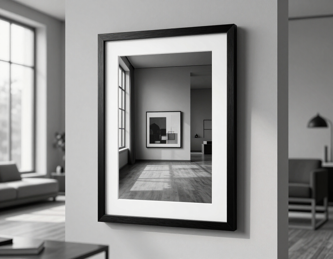 Framed fine art print displayed in a modern living room