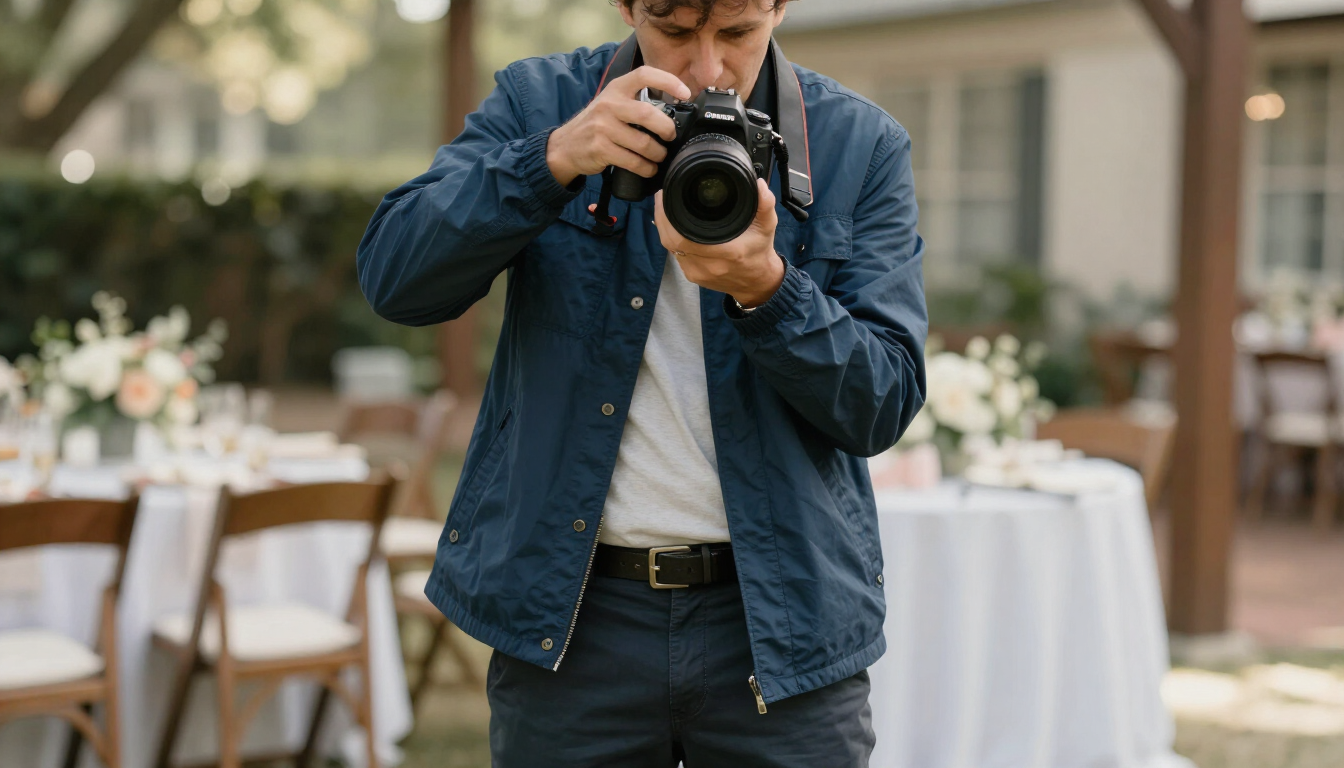 Travis filming a wedding moment behind the scenes
