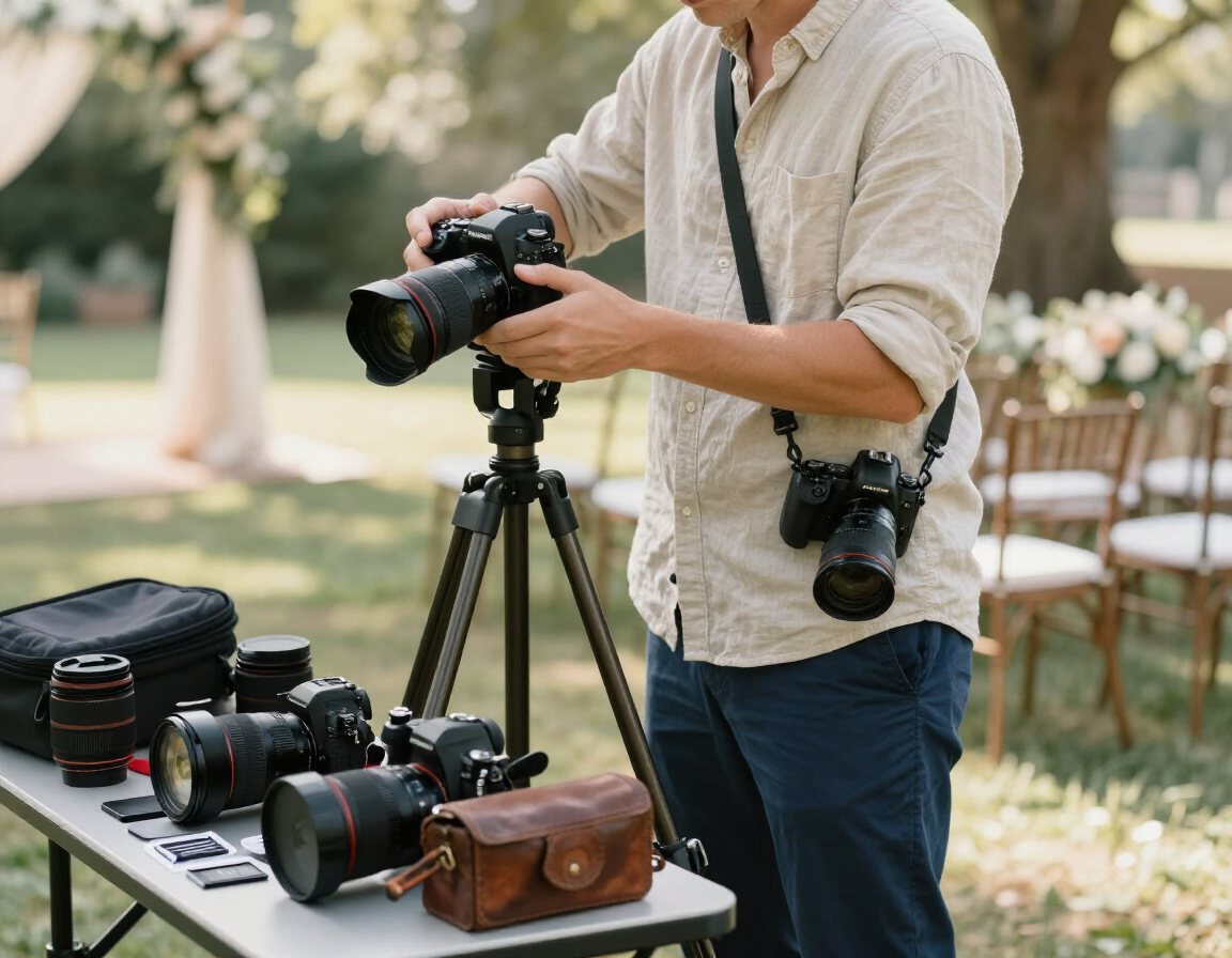 Camera setup before a wedding ceremony